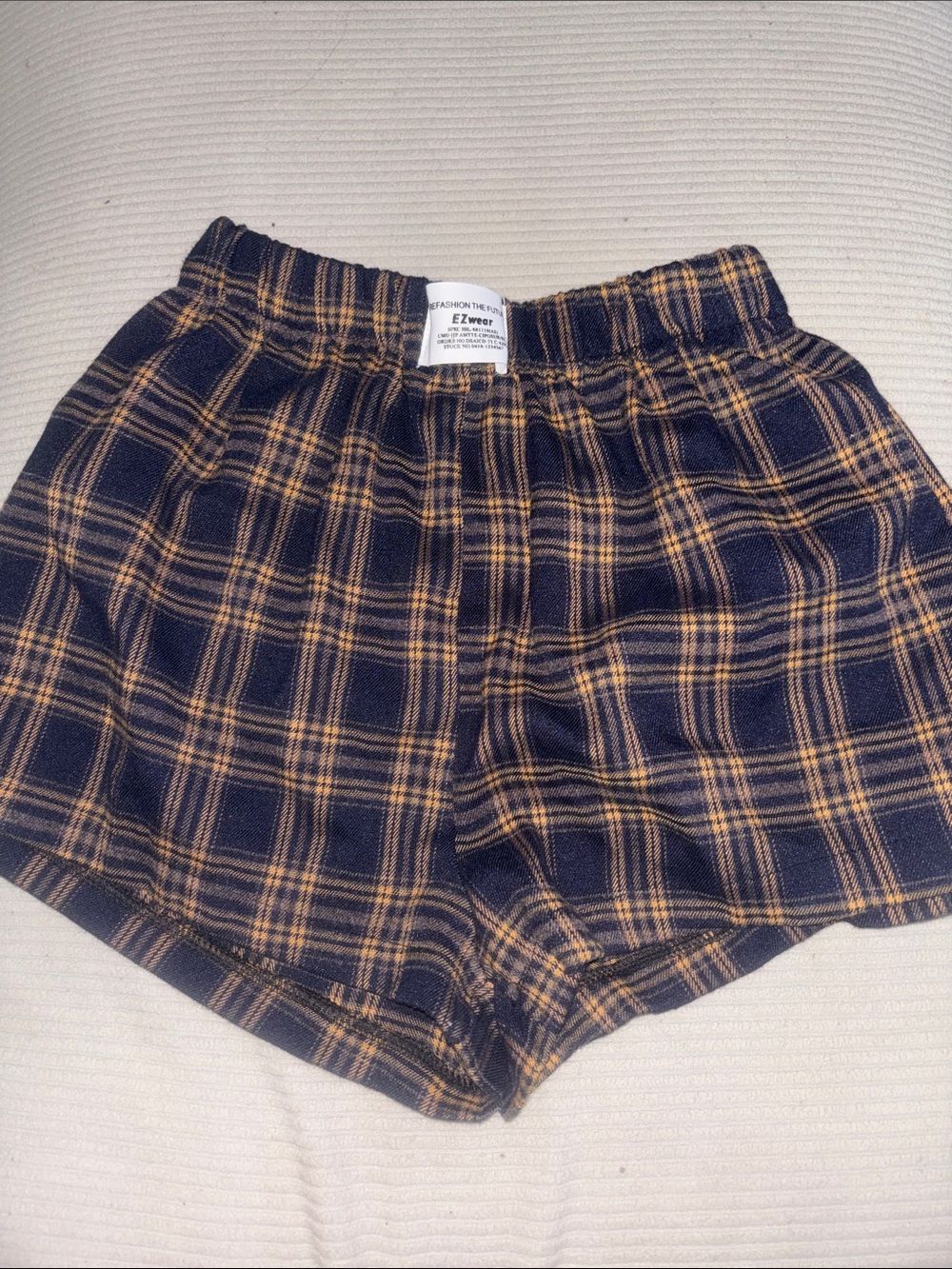 Navy & Mustard Plaid Flannel Pajama Shorts